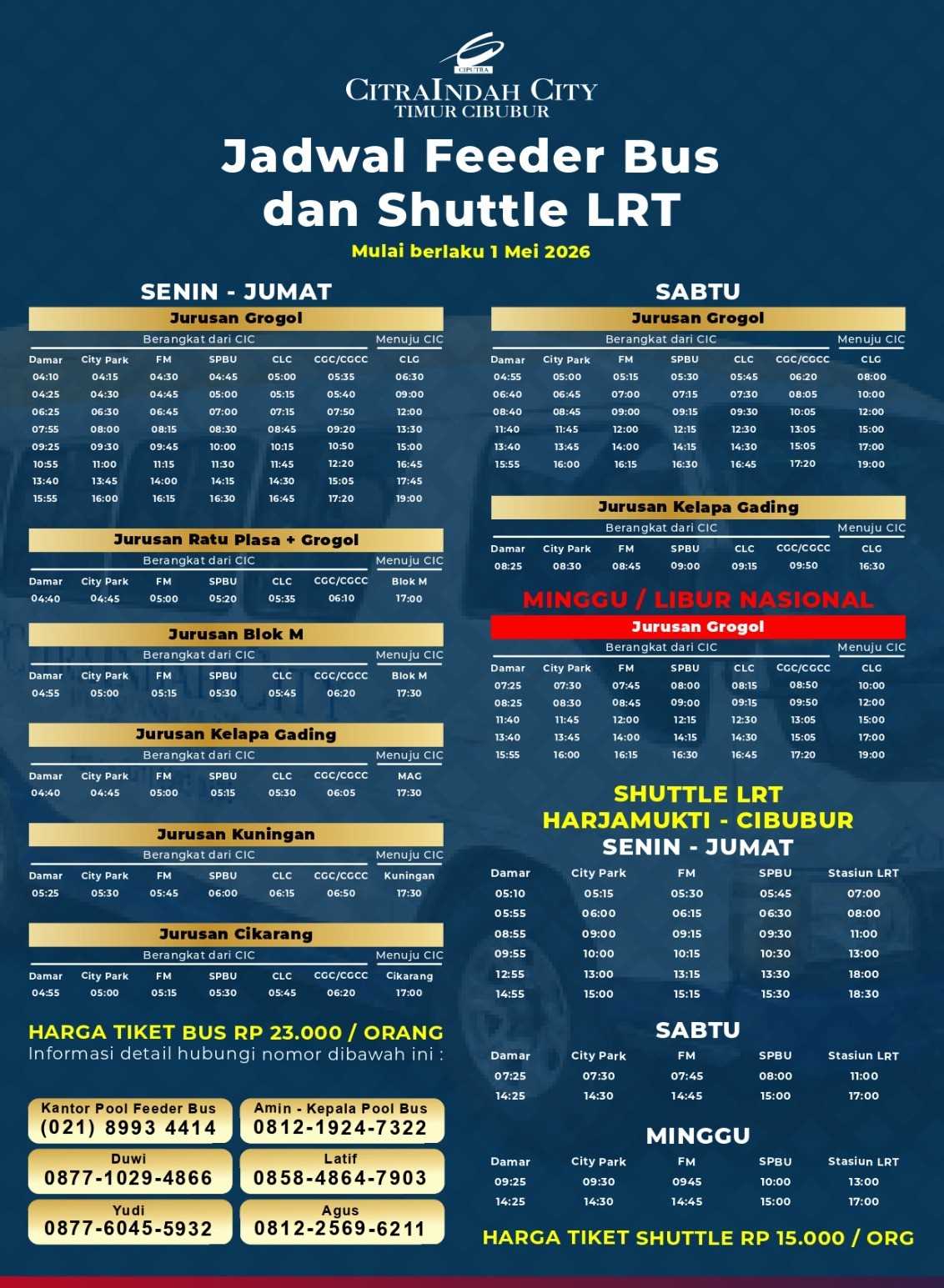 Jadwal Feeder Bus dan Shuttle LRT CIC